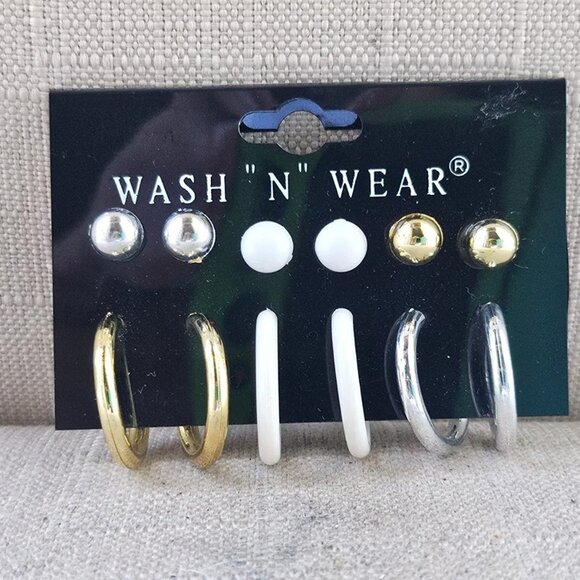 Wash and Wear Women Earrings Set of 6 Earrings White/Silver/Gold Fashion Jewelry - Picture 1 of 8